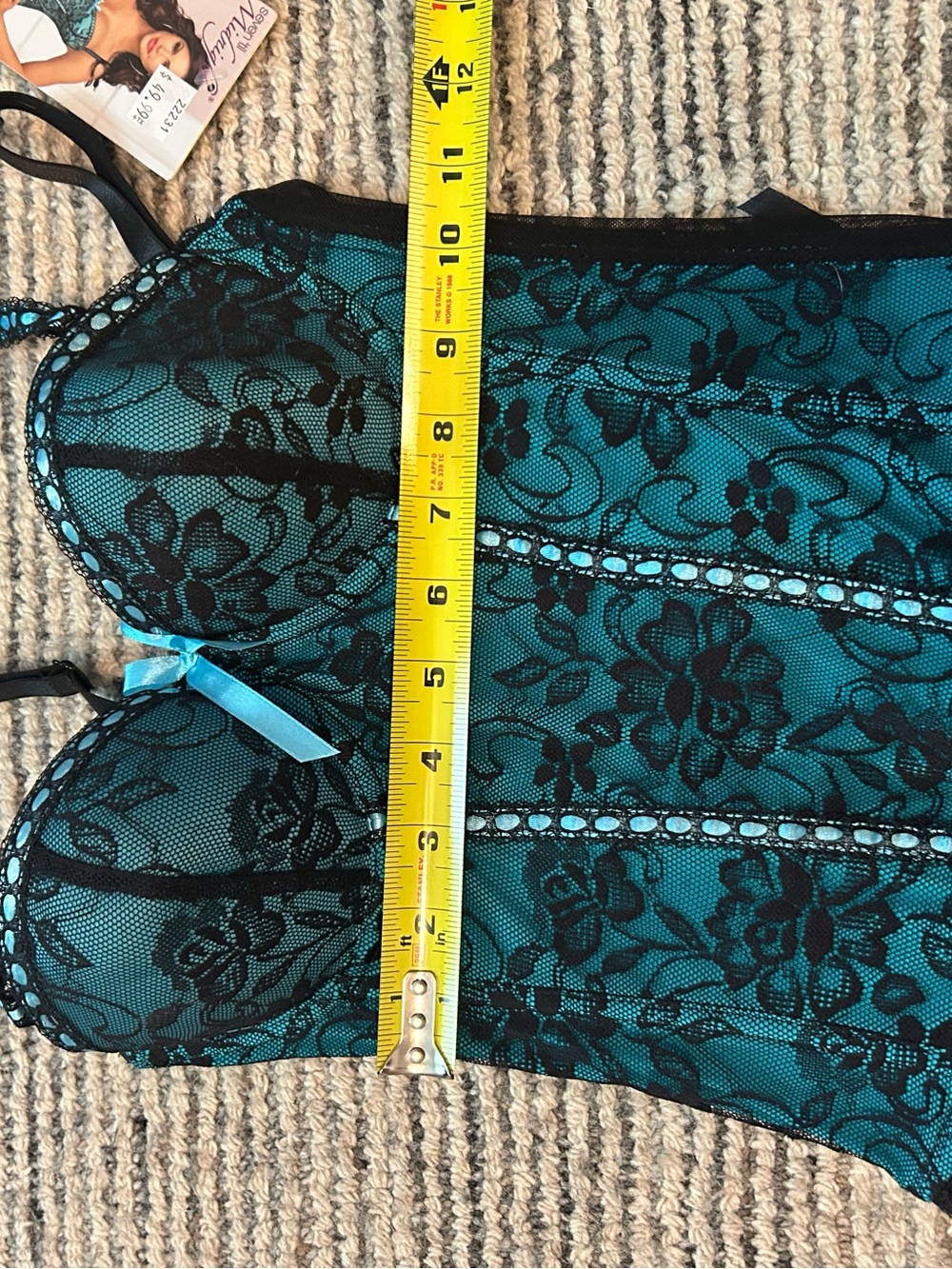 Teal and Black Lace Bustier with Ruffle Hem Size Small - Picture 5 of 7